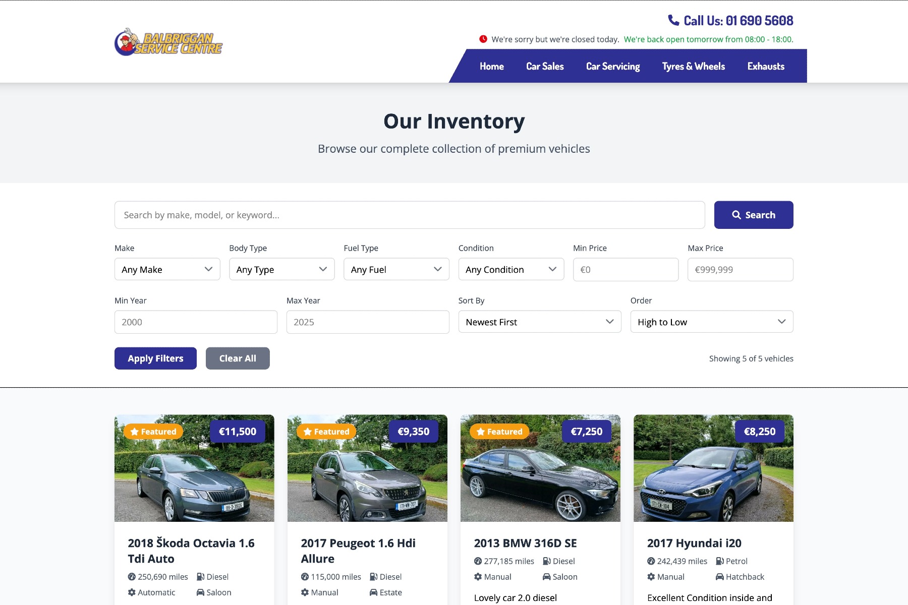  Web stránka pro irský auto servis